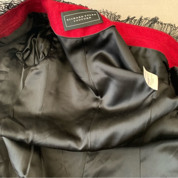 Rare Vintage 90s Richard Tyler Couture Red Snake Velvet Wool Lace Coat - Picture 13 of 16